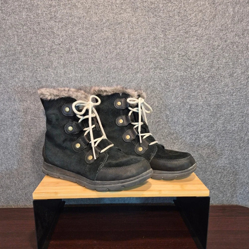 Sorel Explorer Joan Winter Boot Black Lightweight Waterproof Suede Womens Sz 8.5